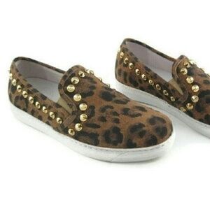 Italian Stokton Leather Leopard Studded Slip Ons